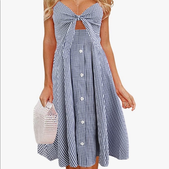 COPY - Blue and White Gingham Tie Front Dress - Picture 2 of 2